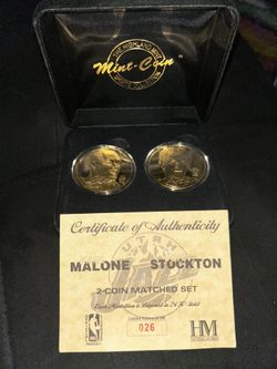 John Stockton & Karl Malone Utah Jazz Highland Mint Layered 24k Gold Coins