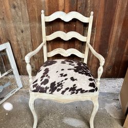 Vintage Rustic Chair With Faux Cow Hide Seat