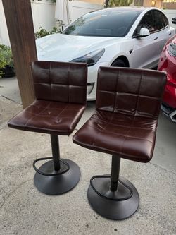 Brown Leather Adjustable Bar Stools