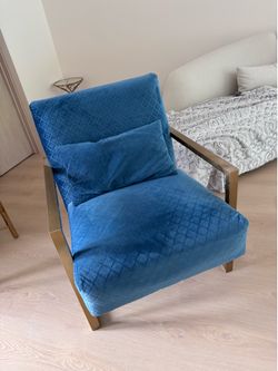 Modern Blue Velvet Accent Chair with Gold Metal Frame