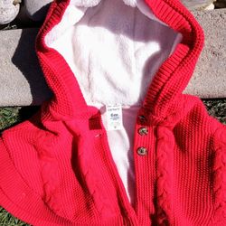 "Carter's" Red Cable Knit Fleece Lined Hooded Poncho