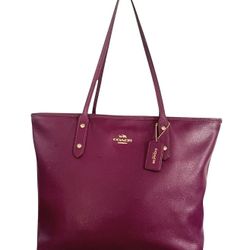COACH CITY ZIP TOTE CROSSGRAIN LEATHER FUCHSIA PRE-OWNED IN EXCELLENT CONDITION 