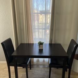 Dinner Table Set Of 3 — 2 Faux Leather Chairs & Wooden Table