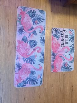 Set Of Non Slip Flamingo Rugs 