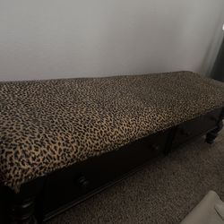 Wood Bench(cheetah Print) With Drawers