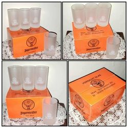 X4 VINTAGE JAGUARMEISTER JAGUAR MEISTER SHOT GLASSES COLLECTABLES ORIGINAL PACKAGING CASE BOX