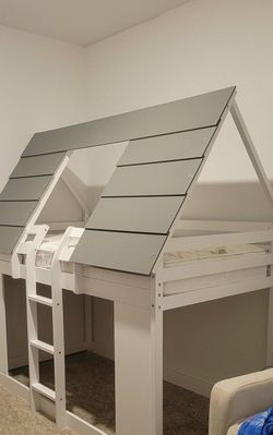 White and Gray Twin House Bunk Bed