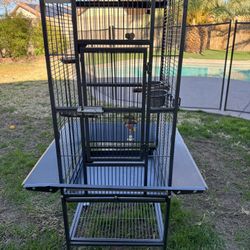 72 Inch Wrought Iron Large Bird Cage with Play Top and Stand for Parrots Lovebird Cockatiel Parakeets Black