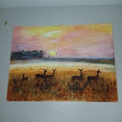 Large Oil Painting Serengeti Antelope Scene