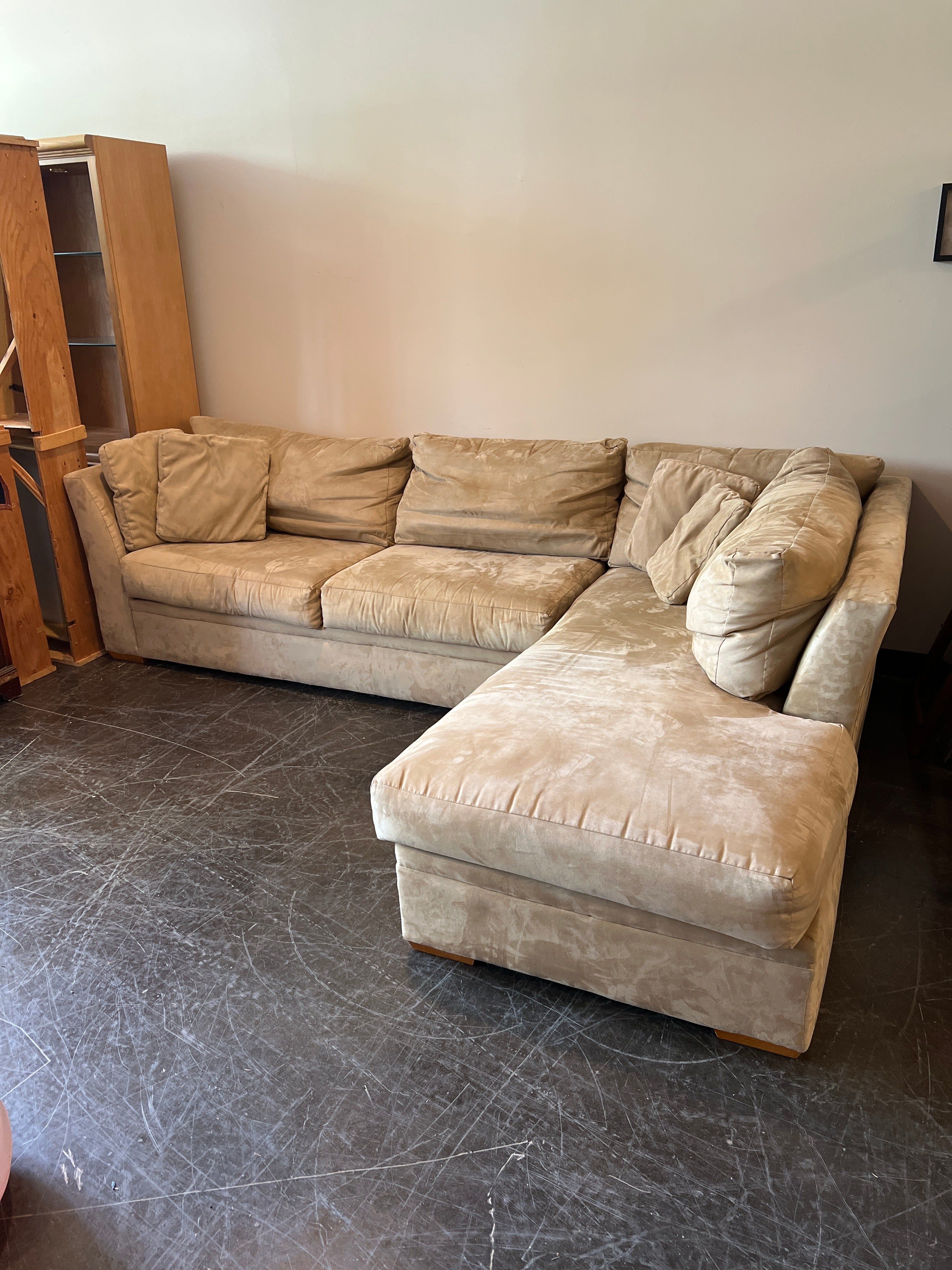 Beige Microfiber L-Shaped Sectional Sofa with Chaise