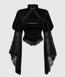 ROMWE Black Velvet Lace Victorian, Gothic Blouse