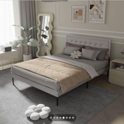 Queen size bed fabric gray and beige