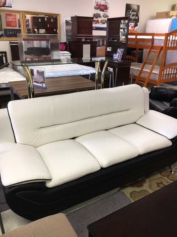 2 PCS WHITE OVER BLACK CONTEMPORARY SOFA AND LOVE SEAT NEW