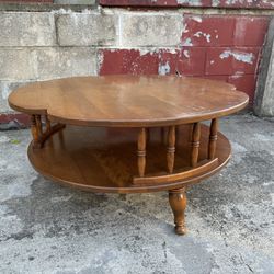 Two Tier Wood Coffee Table Round Scalloped Design
