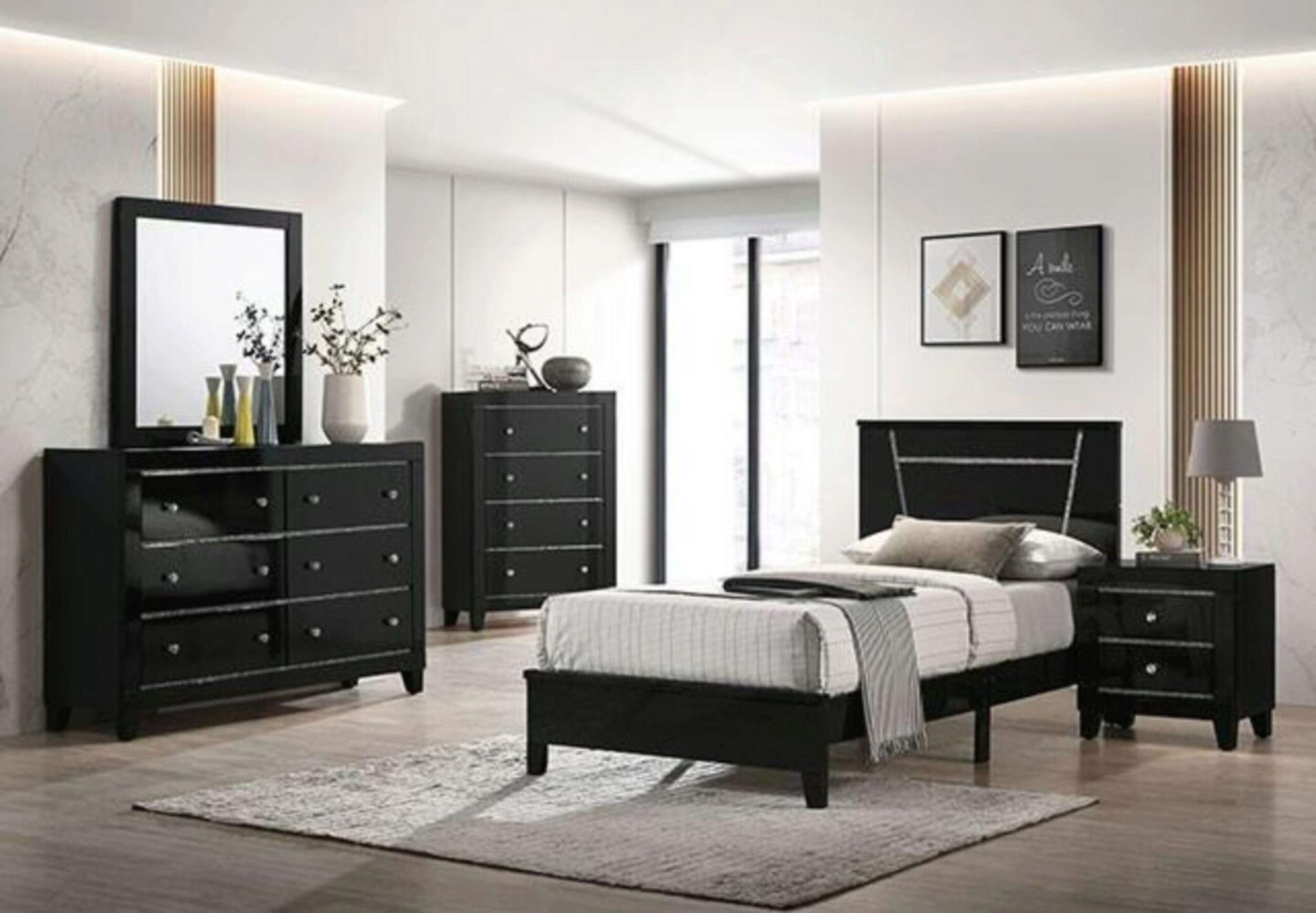 3 PIECE BLACK SET SENCILLO CAMA