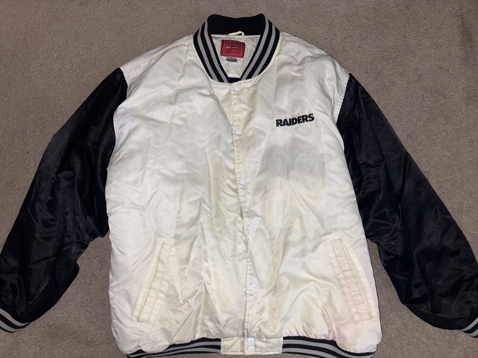 Vintage Oakland Raiders Jacket Mens 3XL White Satin Bomber NFL Reebok