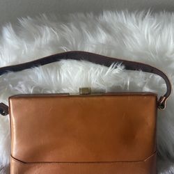Vintage Normandie Made in Montreal Canada Tan Leather Clutch Handbag Purse