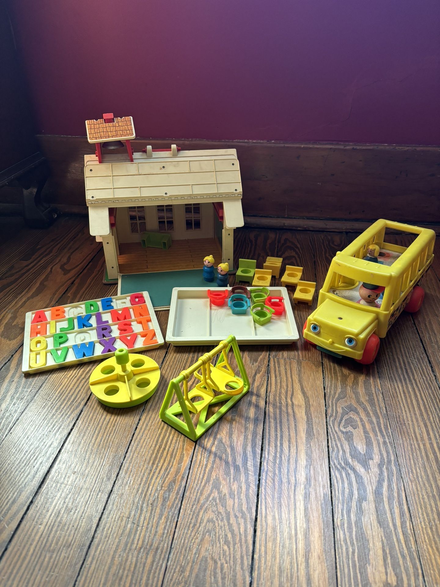 Vintage fisher-Price little people school house and bus