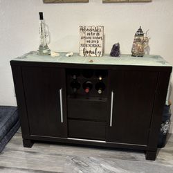 Solid Wood Bar Cabinet Black With Built In Wine Rack