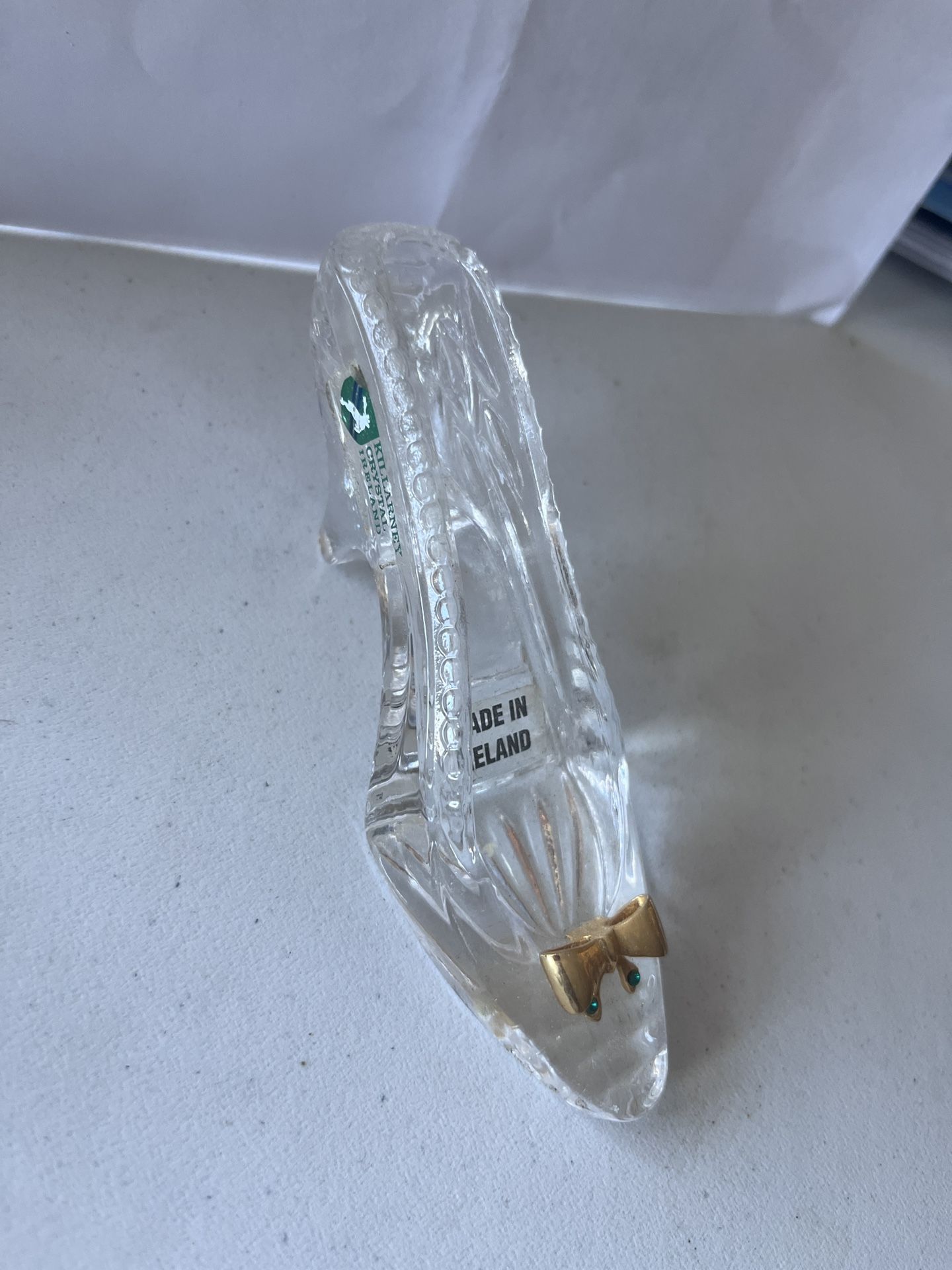 Killarney Crystal High Heel Shoe Slipper with Gold Bow Ireland Cinderella’Slipper