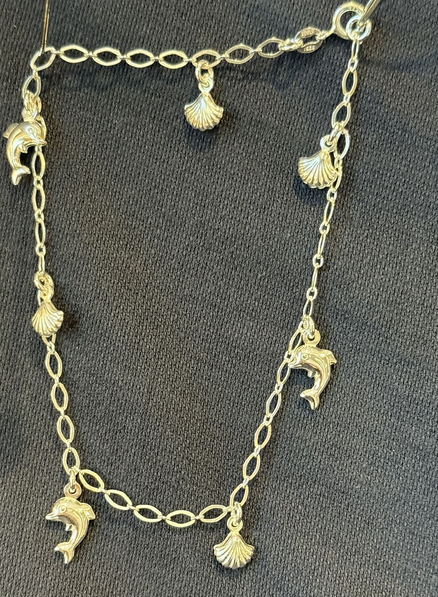 Sterling Silver Dolphin And Shell Bell Anklet New