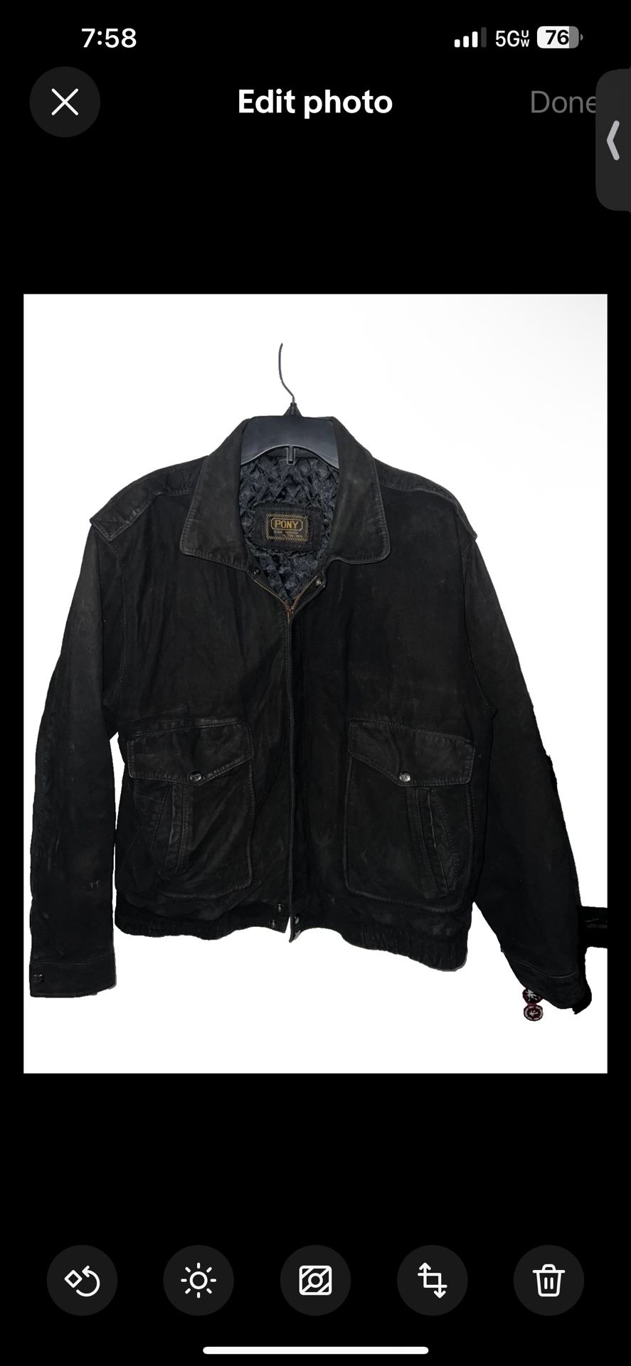 Unisex Pony Leather Jacket Black Size XL? Vintage Pockets Full Zipper