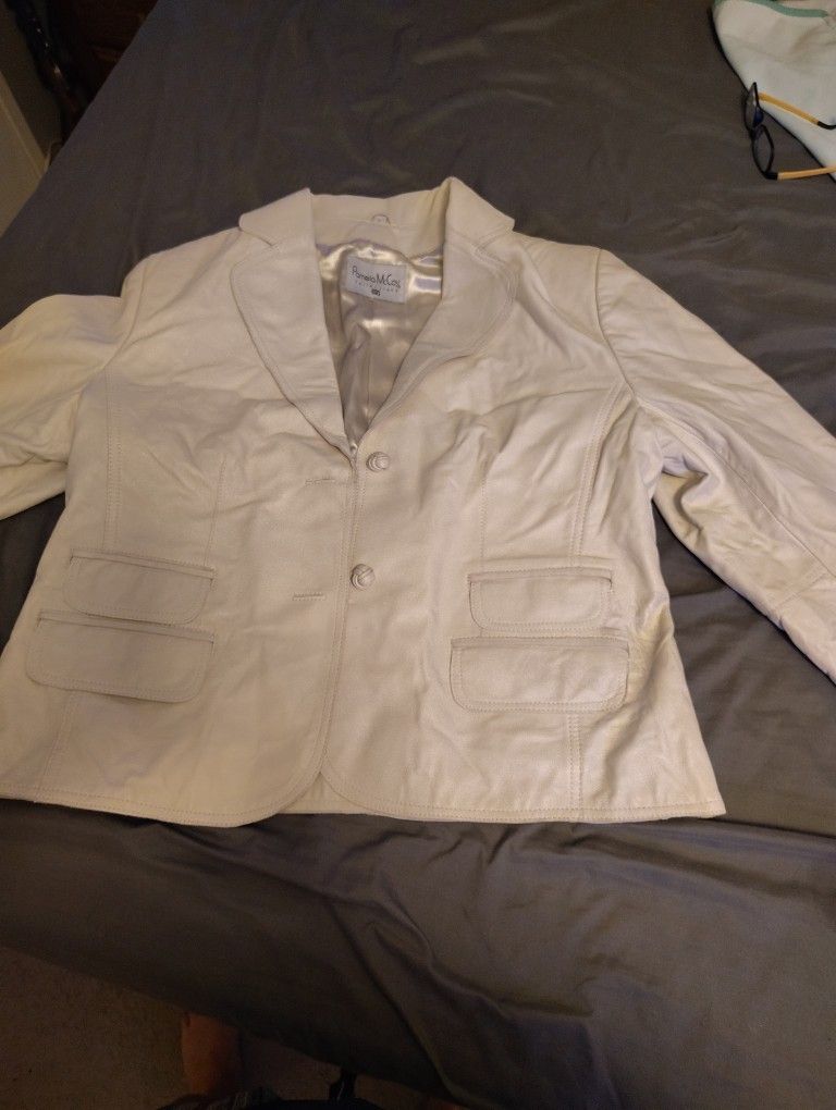 Women's Large Genuine Leather White Leather Jacket