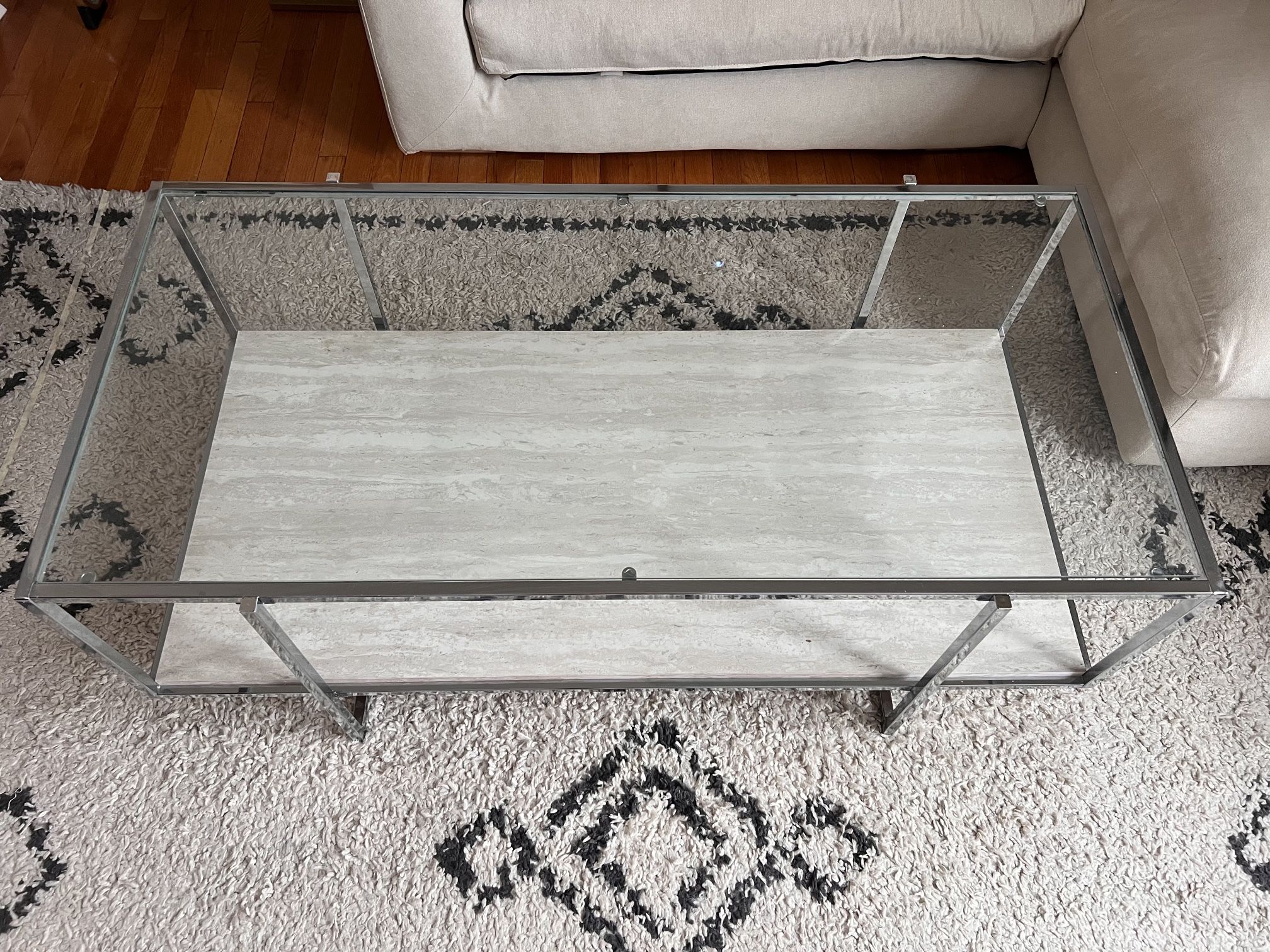 Modern Glass & Stone Coffee Table – Sleek, Minimalist Design