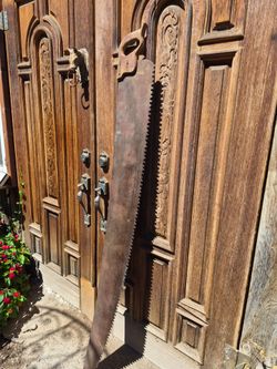Huge Vintage Steel Saw with Wooden Handle 64"