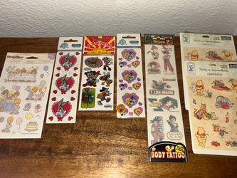 Vintage Cartoon Sticker Sheets Lot & Body Tattoos