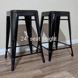 Set of 2 )24" seat height counter bar height chairs Stools Black Backless Metal Barstools