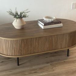 Modern Oval Fluted Coffee Table with Storage