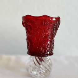 Vintage Colored Glasses two Piece Peg Votive, Color Amberina. Quantity one