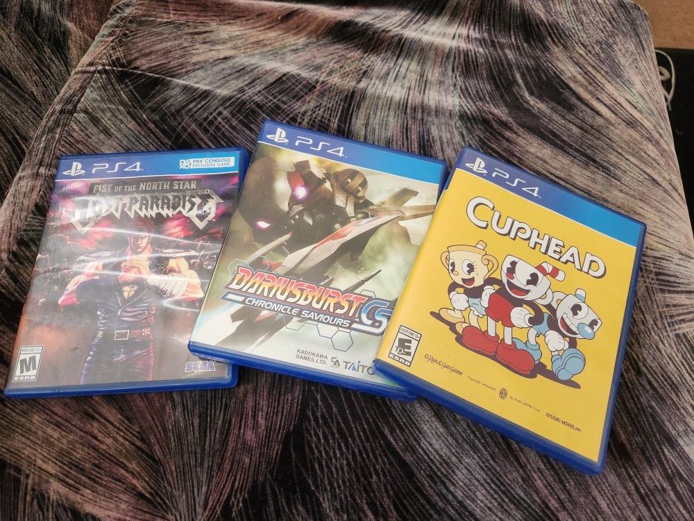 Lot of 3 Sony Ps4 Games Cupheads Darius and Fist of the North Star "Great Condition "