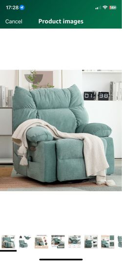 Power Recliner Chair with Massage and Heat, Swivel Rocking Recliner Chairs. Green