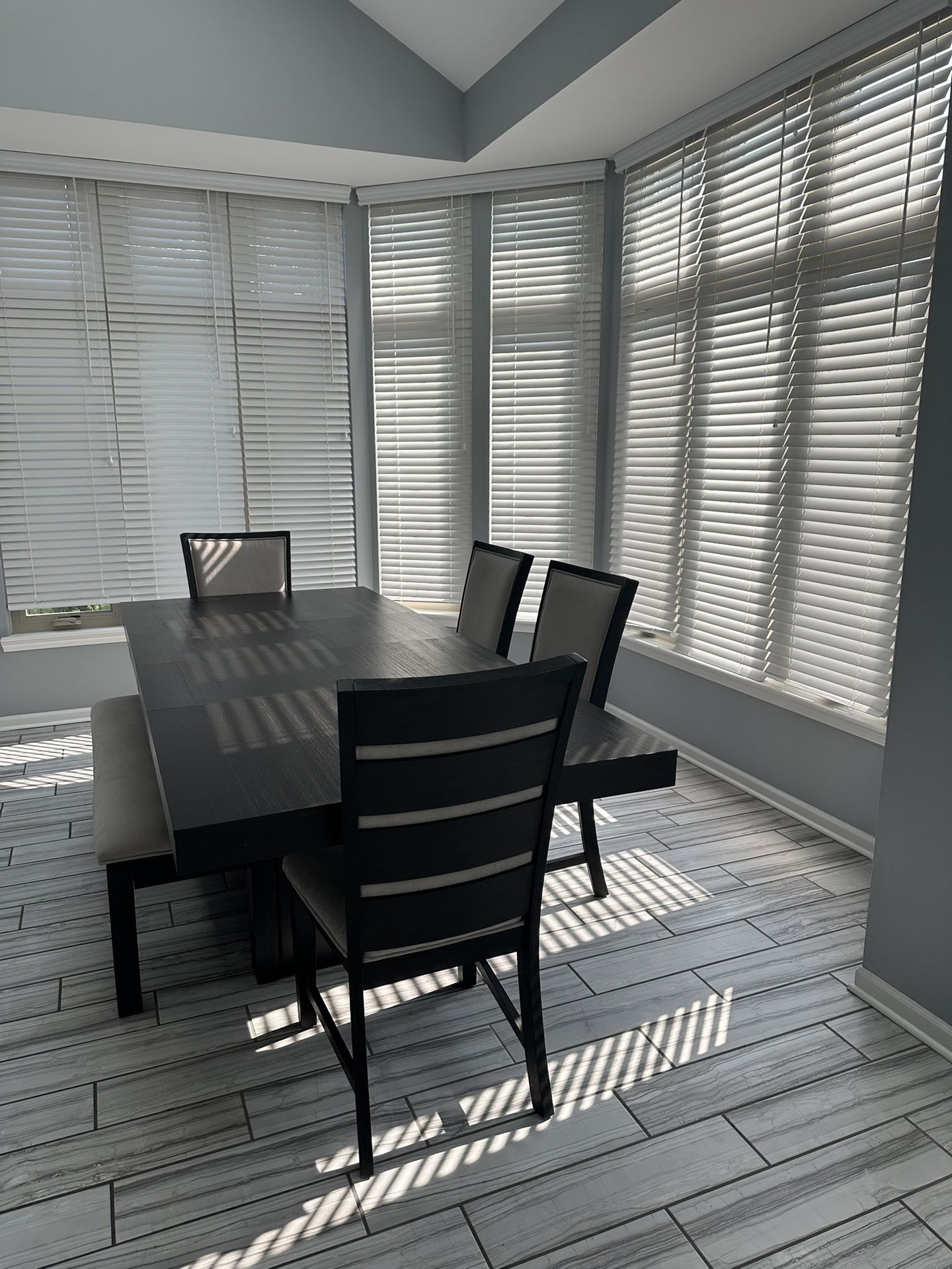 Modern Black Wood Dining Table Set – Seats 6