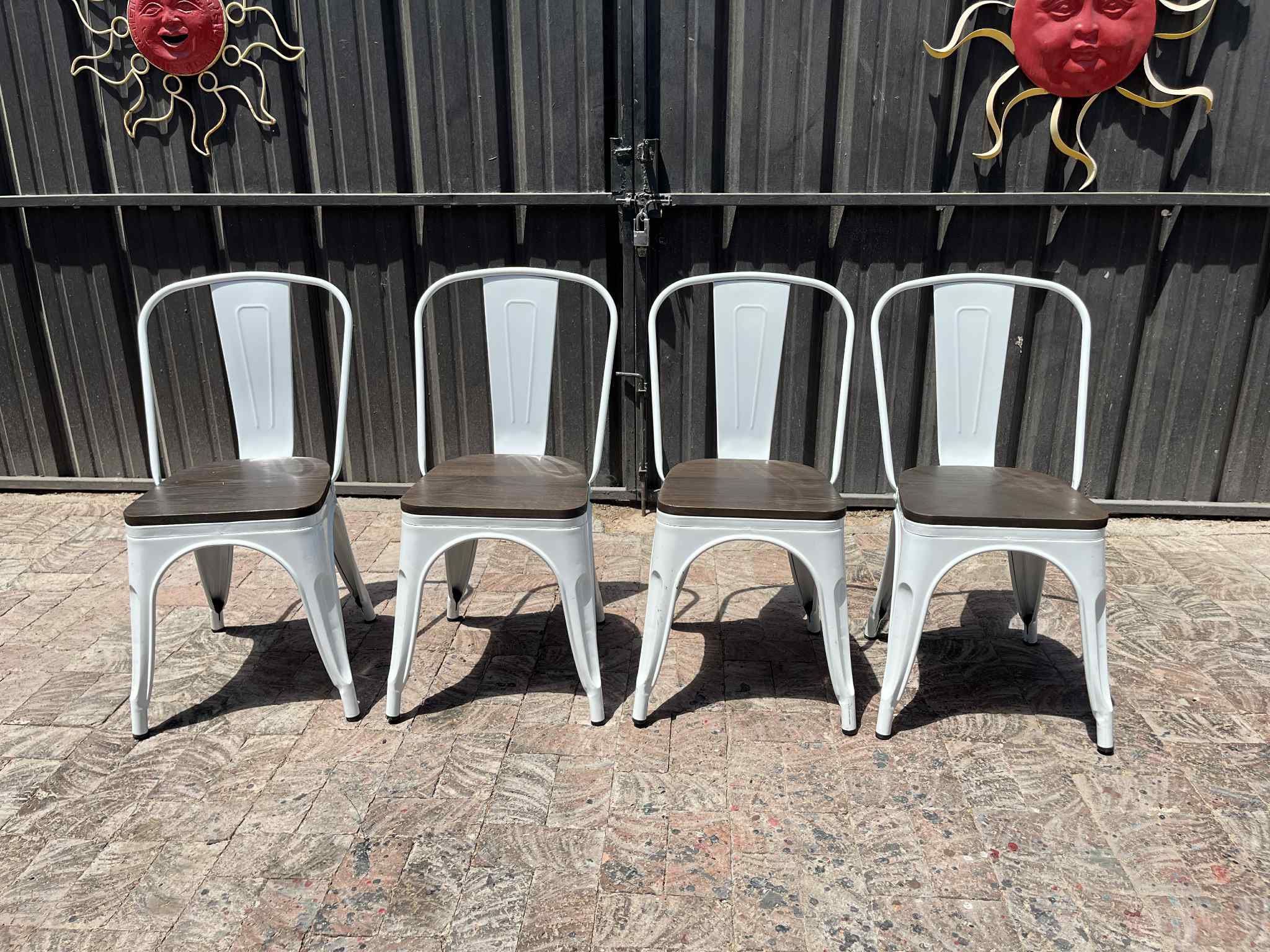 Metal Dining Chair with Wooden Seat Set of 4, Stackable