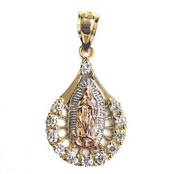 Cubic zirconia Guadalupe religious pendant 14K REAL YELLOW, WHITE & ROSE GOLD.