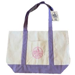 2026 LARGE PURPLE TRADER JOES CANVAS TOTE BAG PURSE SOLD OUT VIRAL