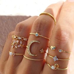 Set lot of 10 gold with moon Heart women's ladies ring rings gift