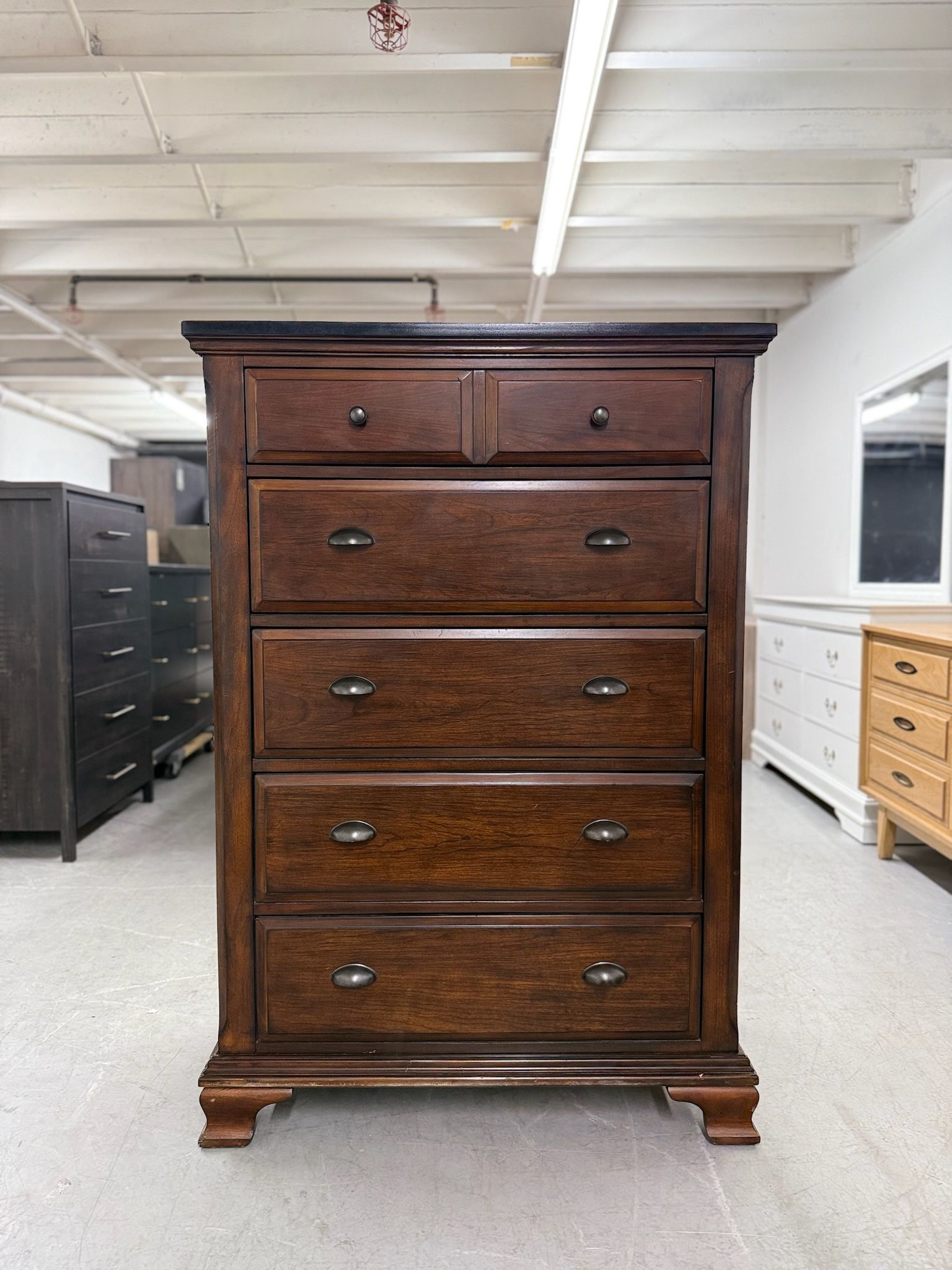 Tall Wood 5 Drawer Dresser / Chest 