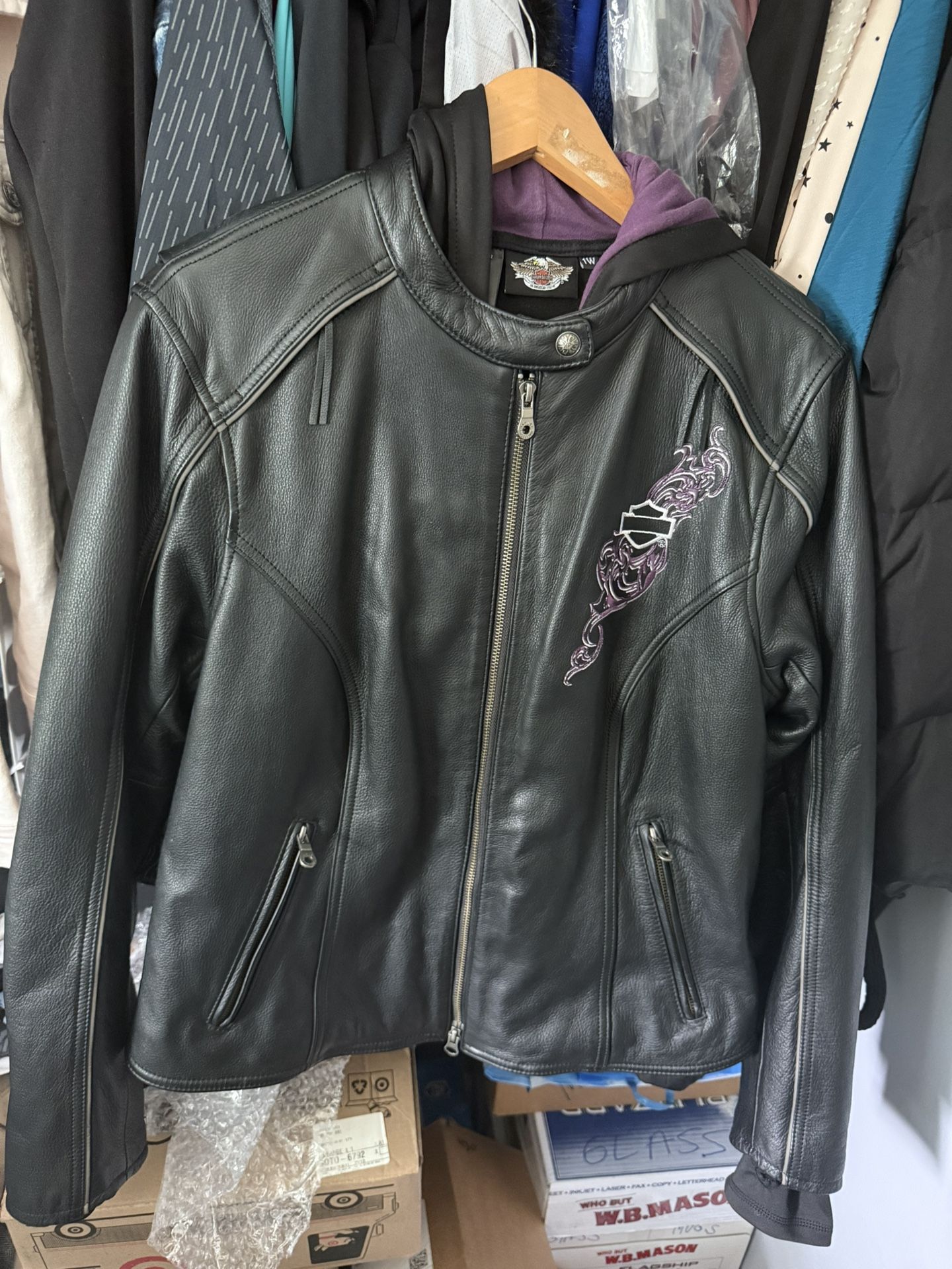 Harley Davidson Women Purple Steel Heart Leather Jacket Hoodie 3in1 size 1 W