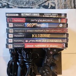 PS2 Slim Console Bundle 6 Game Cables Controller Tested Works