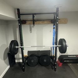 Folding Power Rack with Bumper Plates