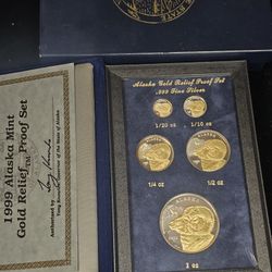Alaskan gold relief proof set 999 fine silver