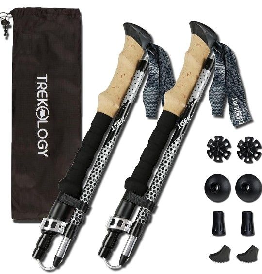 TREKOLOGY Trek-Z Collapsible Hiking & Trekking Poles -100cm-120cm (Black) Adjustable Length - Perfect Set for Hikers, Backpacker - Walking Stick 