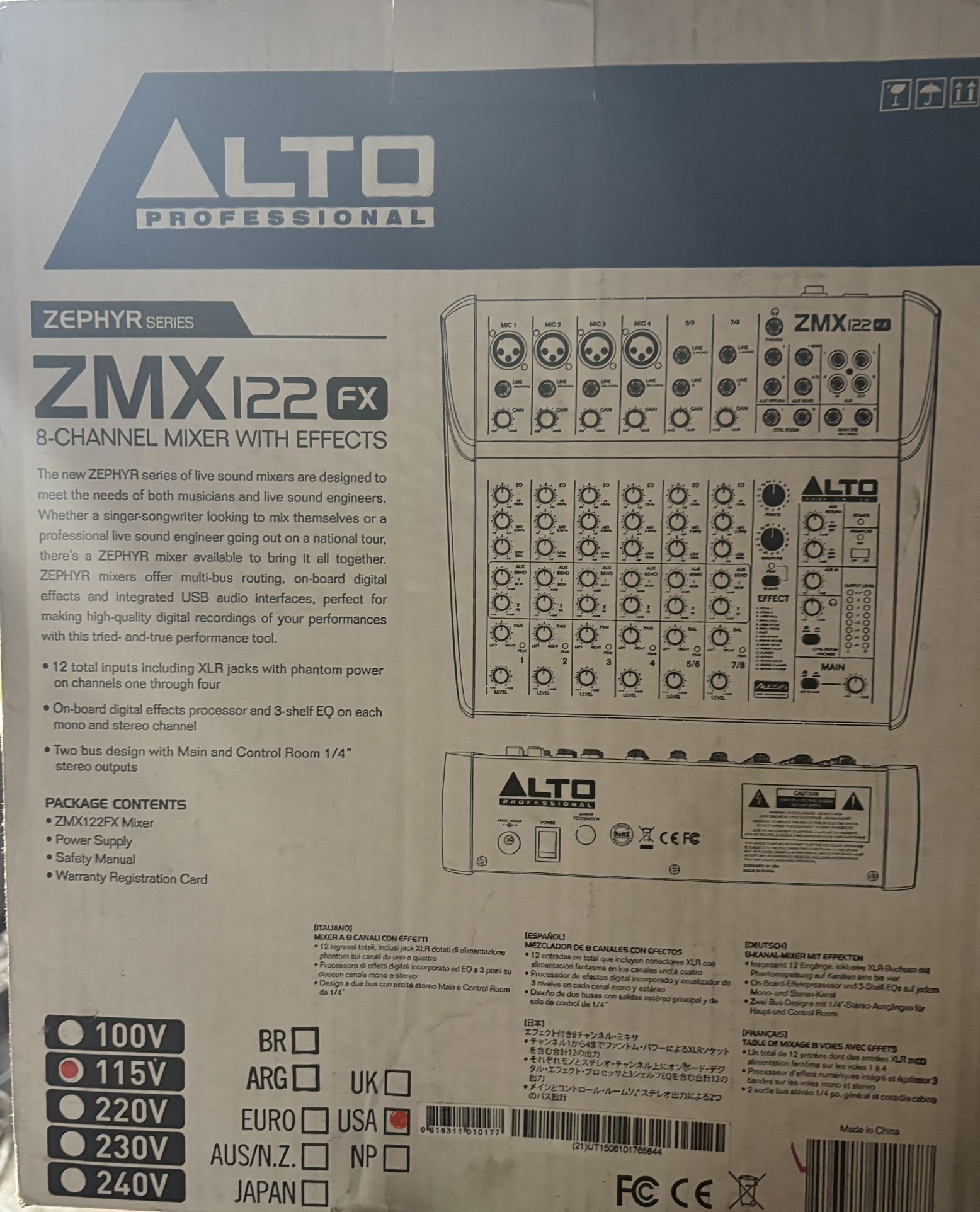 The image displays the outline of an Alto Professional ZMX122FX 8