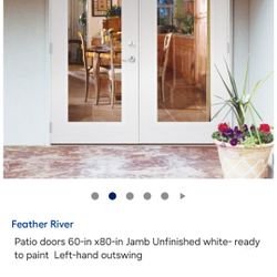 ✨️ Feather River Patio doors 60-in x80-in Jamb Unfinished white- ready to paint Left-hand outswing W1815 🆕