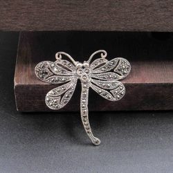 Sterling Silver Marcasite Dragonfly Pin Brooch

