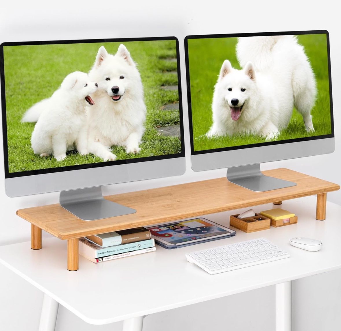 Bamboo Dual Monitor Shelf